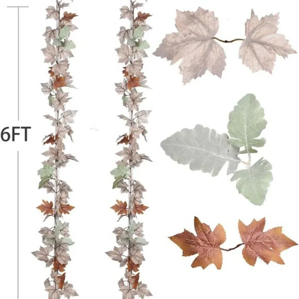 2 Pack Fall Maple Leaf Vine, 5.9Ft/Piece Hanging Garland White Autumn Foliage
